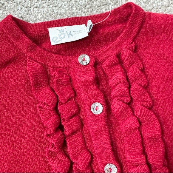 EPK Designed in France Red Corduroy Dress & Matching Ruffle Cardigan Brand New - Picture 6 of 7